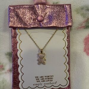 Simply Southern teddy bear charm necklace NWT